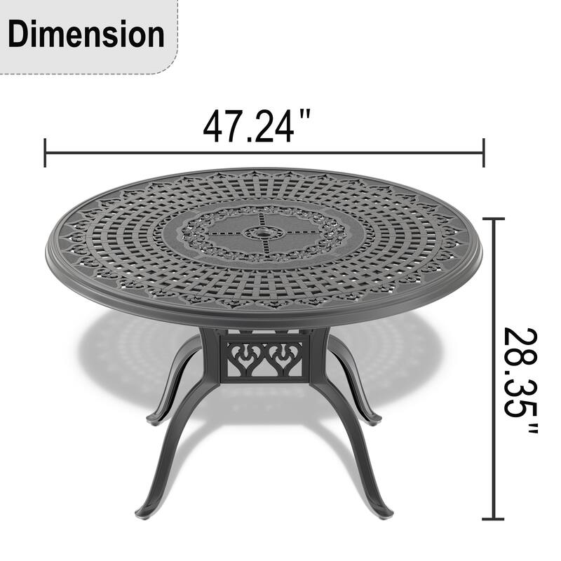 47.24-inch Cast Aluminum Patio Dining Round Table for Balcony, Lawn, Garden, Backyard
