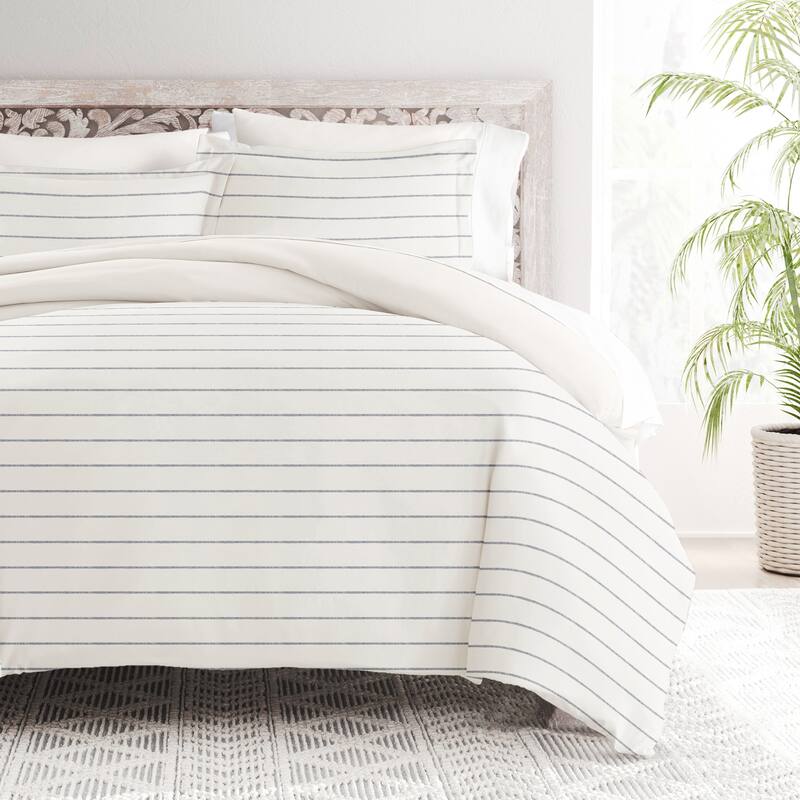 Becky Cameron 3-Piece Reversible Patterned Duvet Cover Set - Harbor Stripe Ivory - King