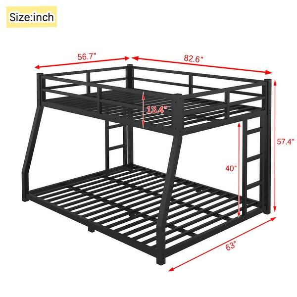 Full XL over Queen Size Metal Frame Bunk Bed for Teens & Adults with 2 Side Ladder and Safety Guardrail, Under Bed Storage