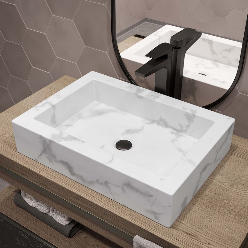 Swiss Madison Voltaire® Rectangular Ceramic Bathroom Vessel Sink - White Marble