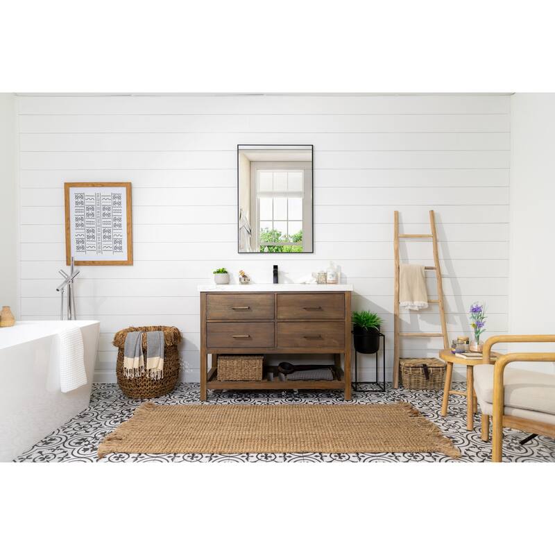 Willow Collections 48 in. W x 22 in. D Parker Solid Teak Single Sink Bathroom Vanity with Countertop