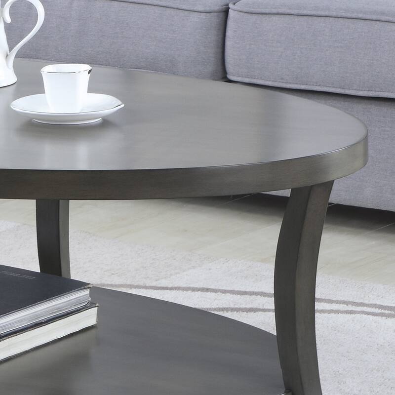 Wood Oval Coffee Table with Shelf