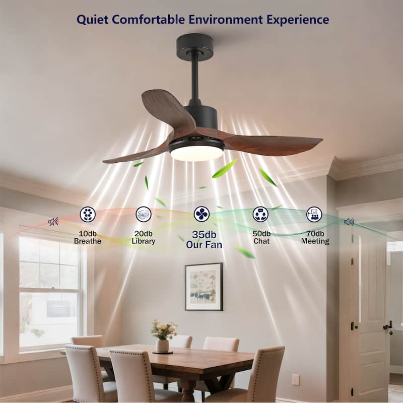 Sofucor 42"/48"/ 52"/60"Noiseless Walnut Wood Ceiling Fan with Remote Control, Integrated Light Optional