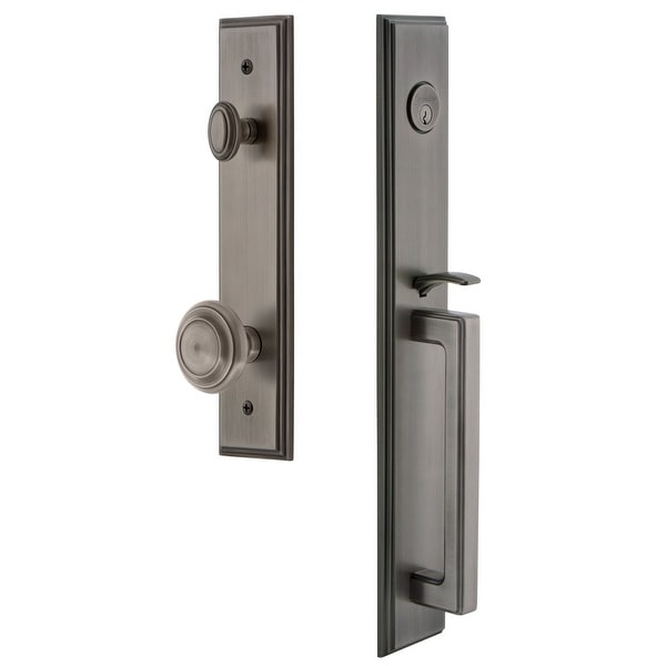 Grandeur CARDGRCIR_ESET_234 Carre Solid Brass Rose Keyed Entry Single Cylinder Full Plate "D" Grip Handleset with Circulaire