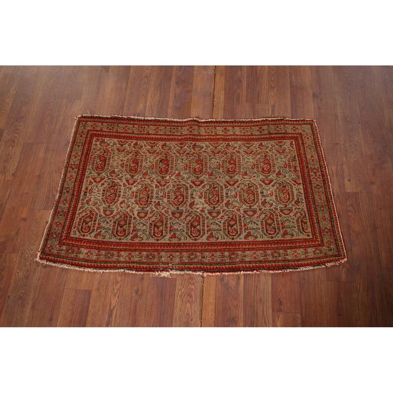 Pre-1900 Antique Senneh Vegetable Dye Foyer Wool Carpet - 1'10" x 2'11"