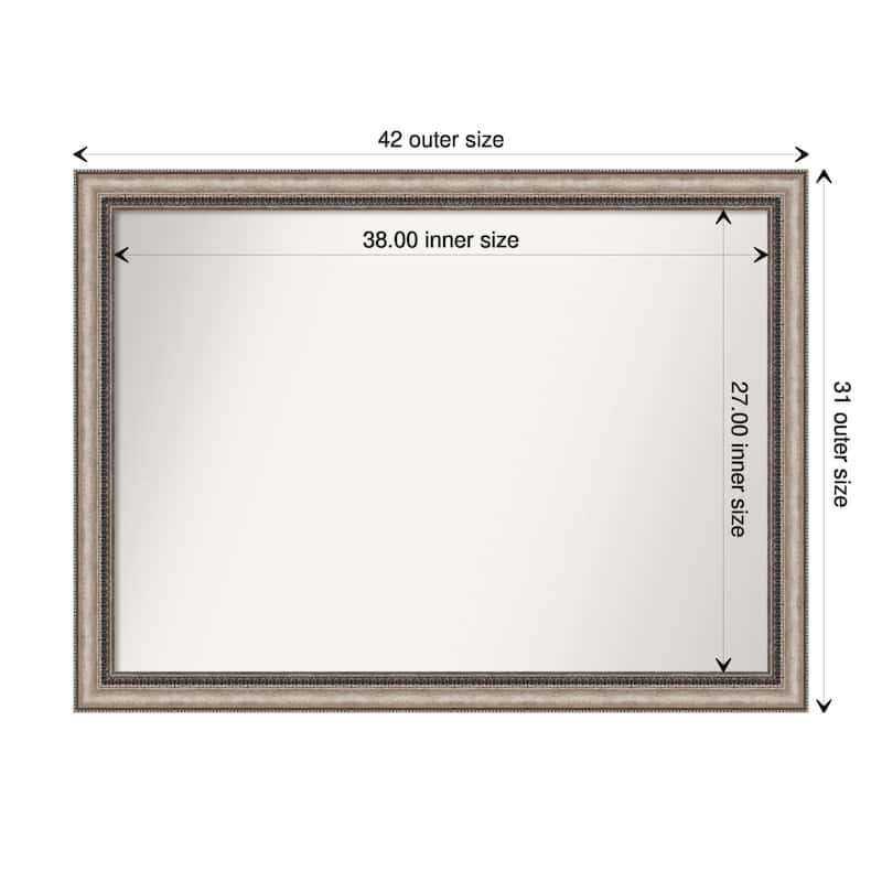 Non-Beveled Bathroom Wall Mirror - Lyla Ornate Silver Frame - 42 x 31 in - Lyla Ornate Silver