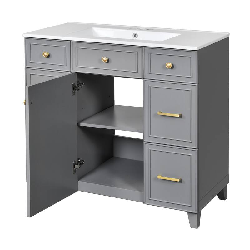36 Inch Bathroom Vanity with Sink Combo Solid Wood Cabinet 3 Drawers