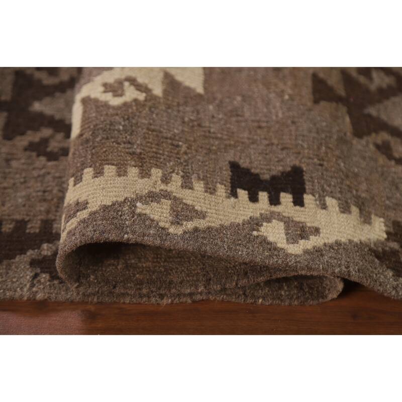 Hand Woven Oriental 100% Wool Carpet Southwestern Geometric Brown Kilim Area Rug - 6' 4'' X 5' 0''