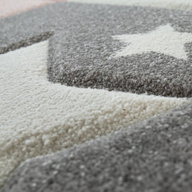 Kids Rug for Nursery Checkered with Stars in Pastel Colors