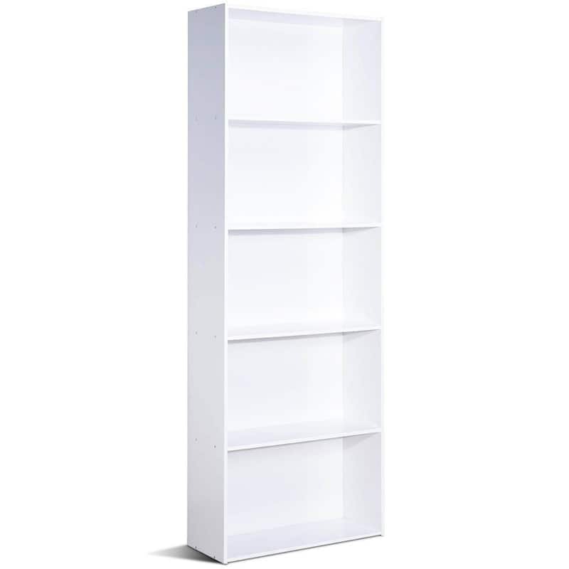 Modern 5-Tier Bookcase Storage Shelf in White Wood Finish - 23.5" x 9.5" x 67" ( L x W x H )