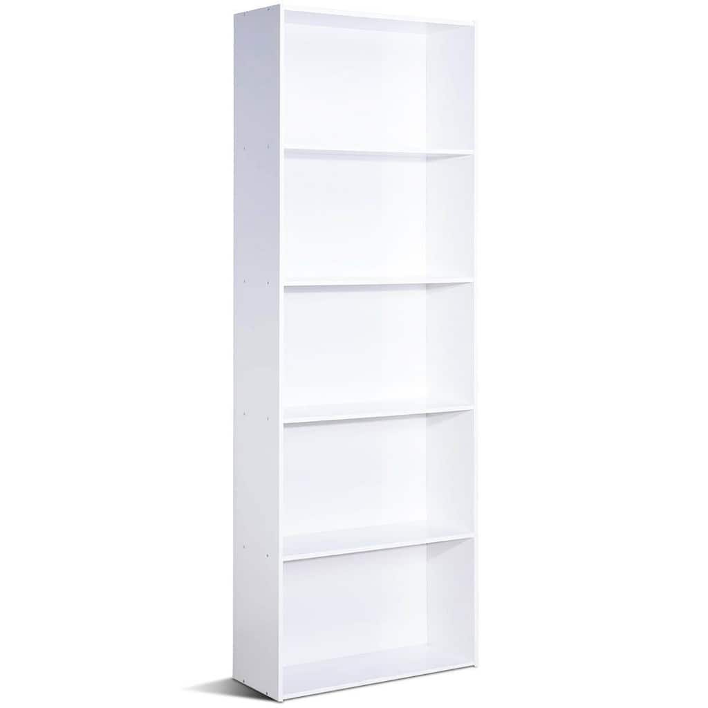 Modern 5-Tier Bookcase Storage Shelf in White Wood Finish - 23.5" x 9.5" x 67" ( L x W x H )
