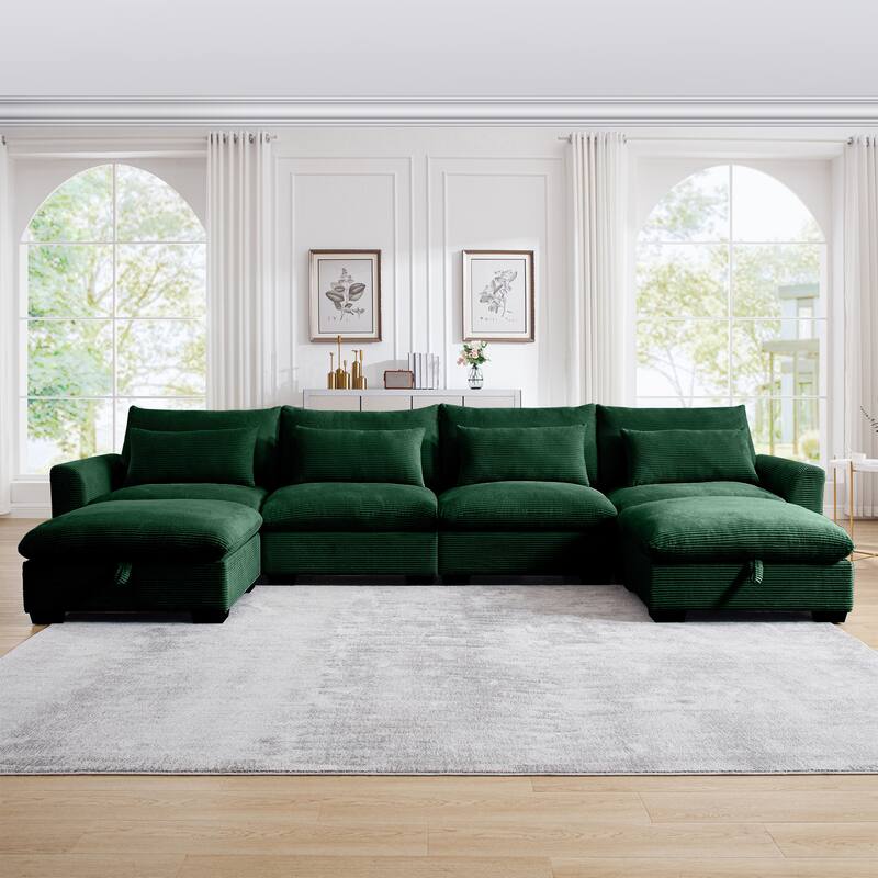 Big Deep Seat U-Shaped Corduroy Sectional Couches for Living Room
