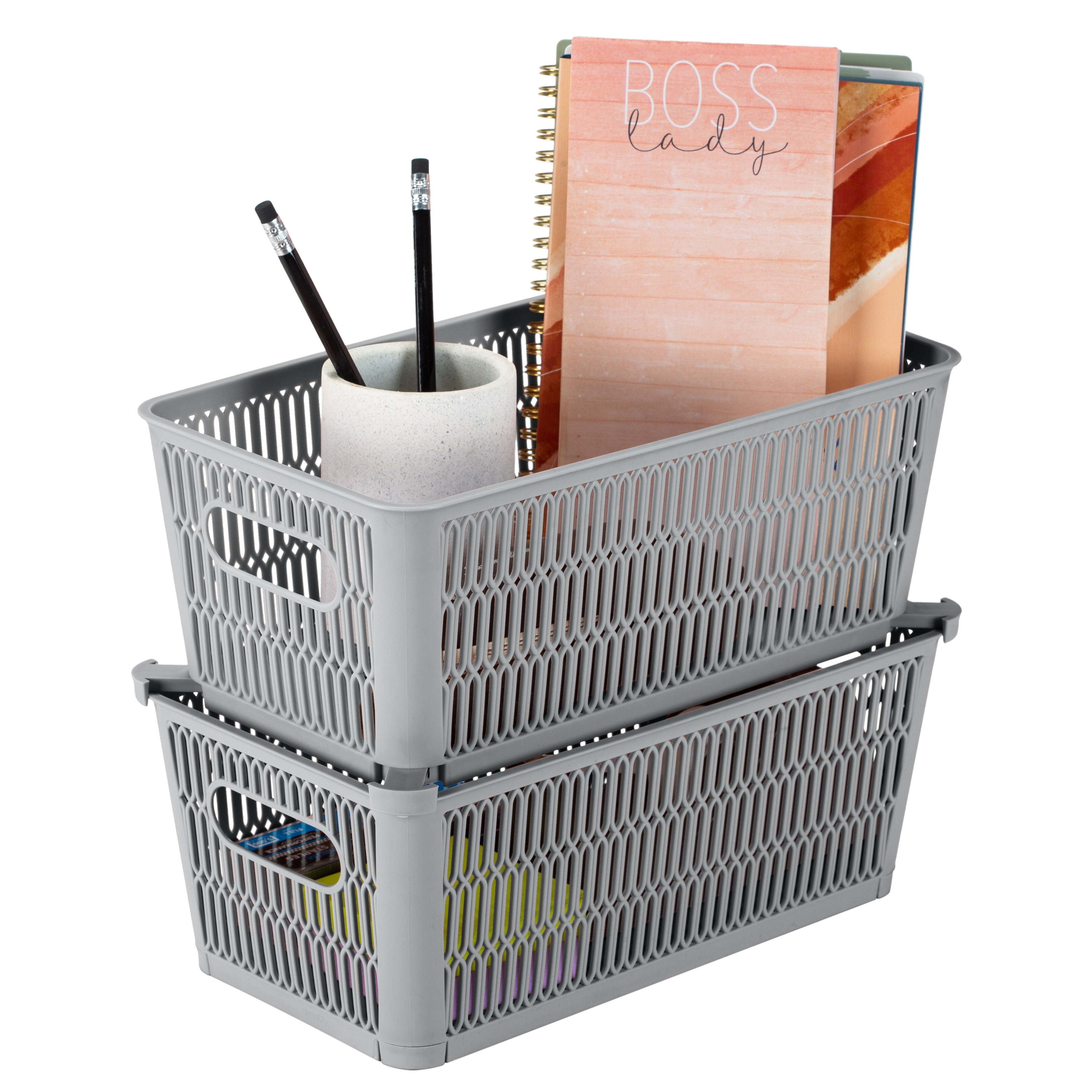 Simplify 4 Pack Slide 2 Stack It Storage Tote Baskets-image