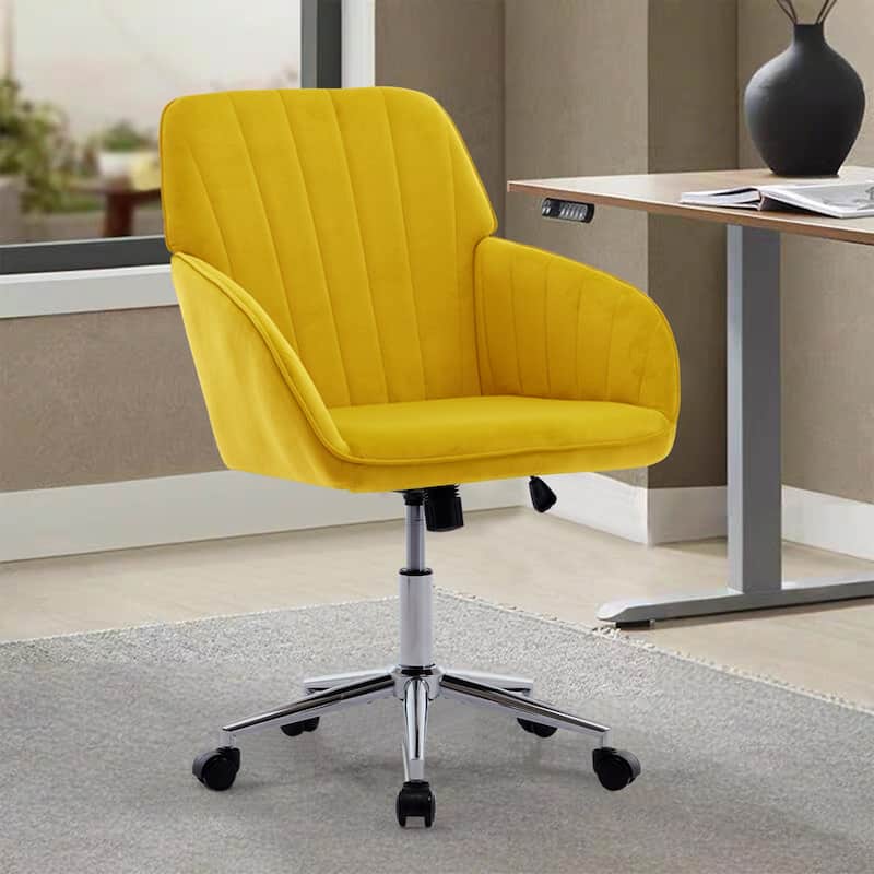 Velvet Adjustable Home Office Chair, Swivel Armchair with Universal Wheels, Upholstered Desk Chair with Metal Base