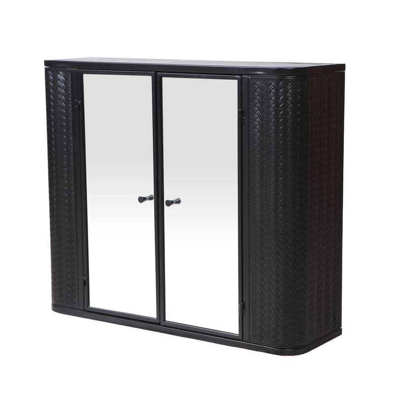 Farmhouse Metal Frame Bathroom Wall Cabinet，Dual Mirrored Doors & Open Shelf，Over-the-Sink or Toilet Storage