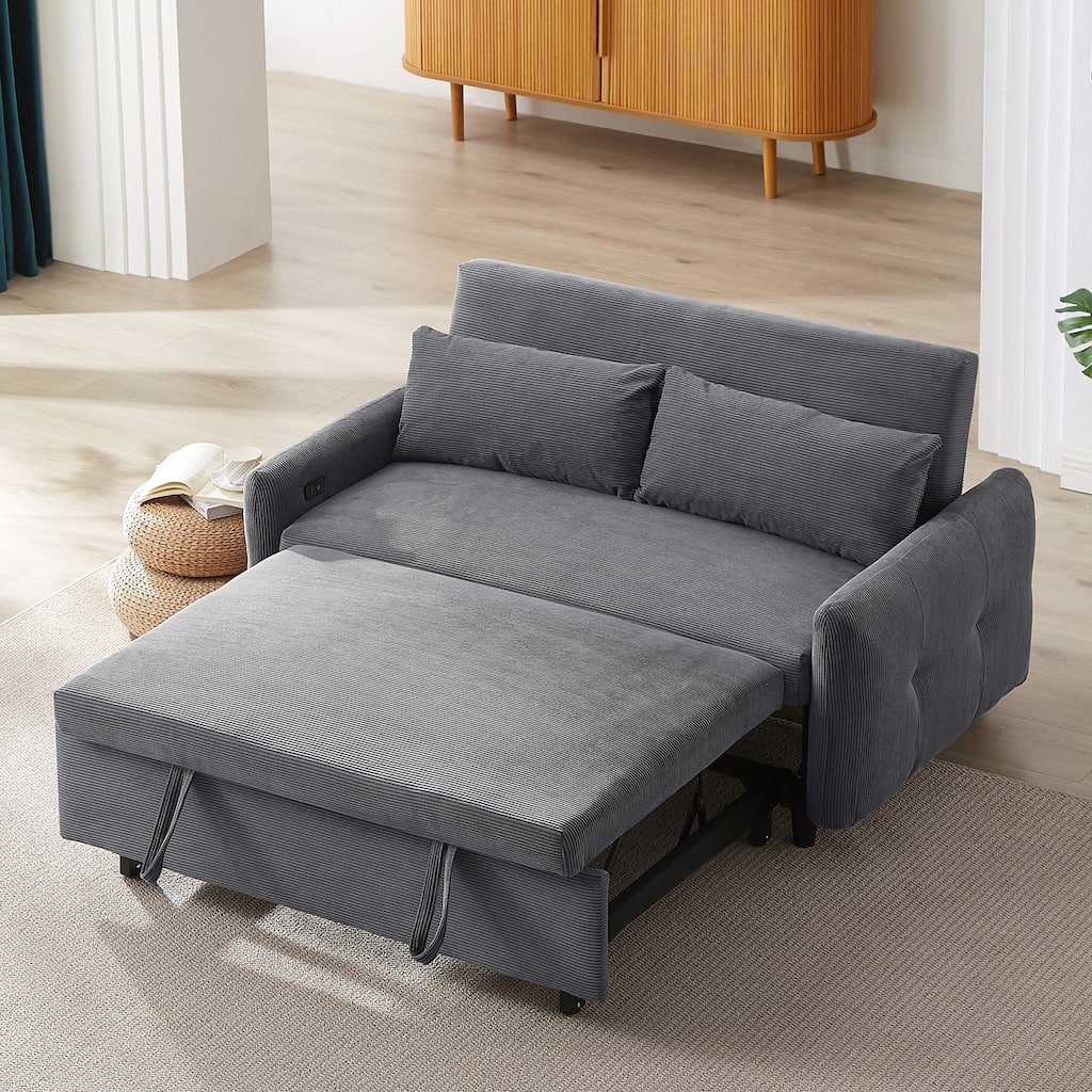 57.48" Modern Sleeper Loveseat, USB Ports and 2 Pillows Included