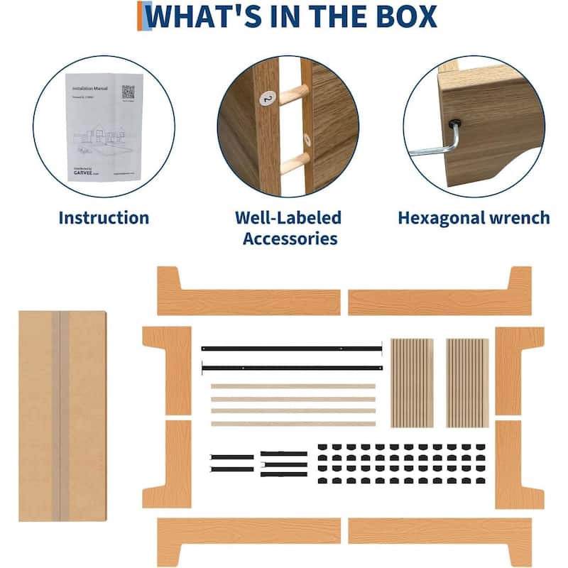 Wood Platform Bed Frame, with Strong Wooden Slats