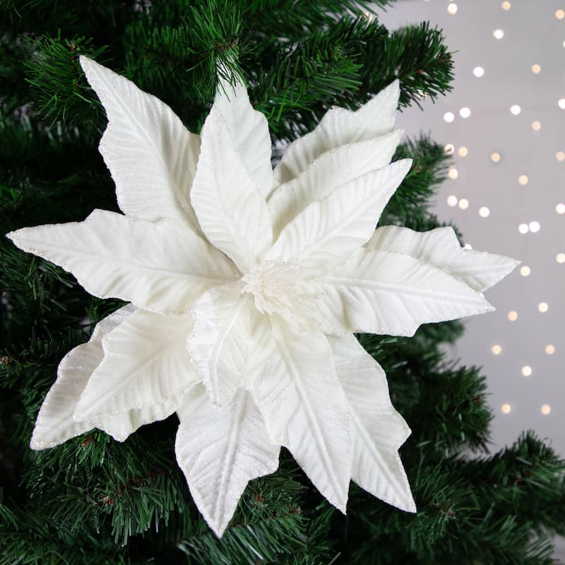 24" Cream Glittered Poinsettia Christmas Pick - 24