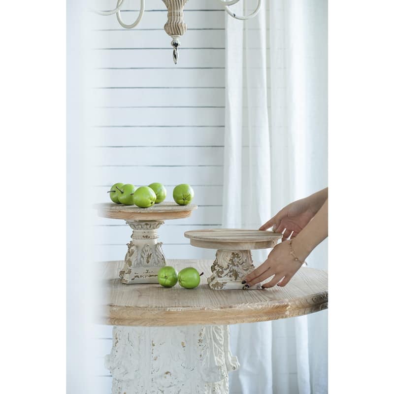 Weathered Wooden Round Plate Stand - 9.5" - Brown and White