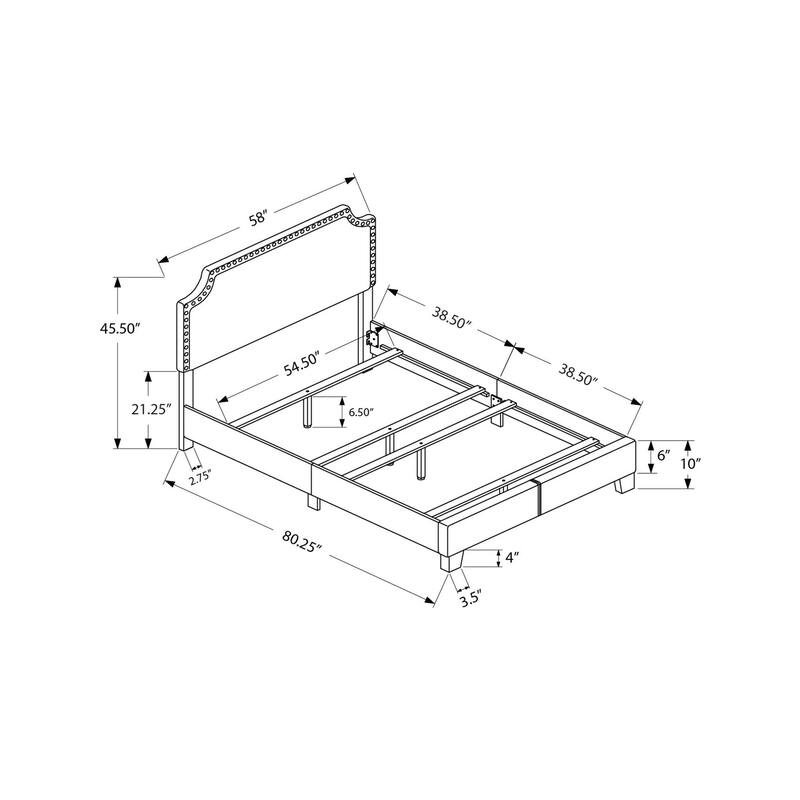 Full Size Upholstered Bed Frame with Grey Linen Look and Chrome Trim