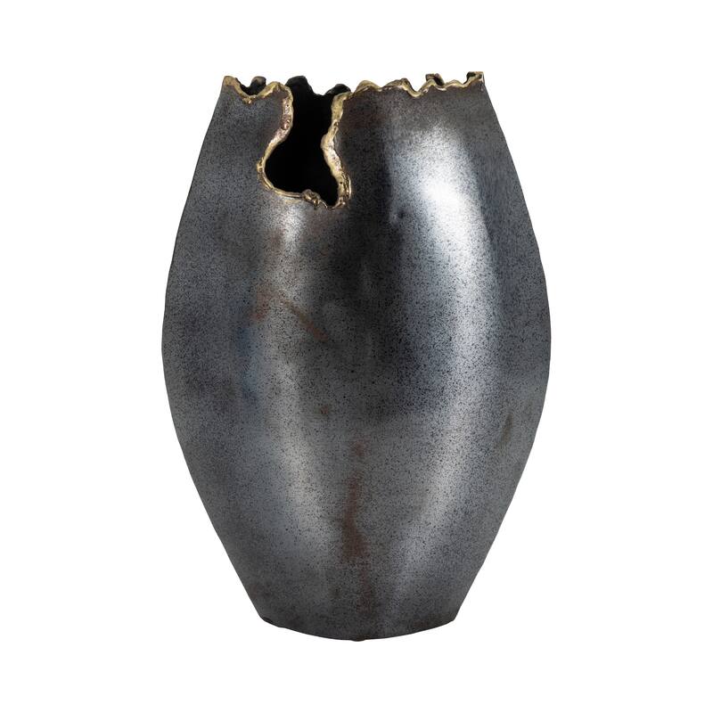Sagebrook Home's Metal Chipped Vase, 14" Black Elegance, Timeless Design for Home Ambiance, Exclusive Vase Collection - Ombre Black - 9" x 3" x 14"