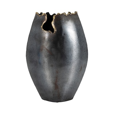 Sagebrook Home's Metal Chipped Vase, 14" Black Elegance, Timeless Design for Home Ambiance, Exclusive Vase Collection