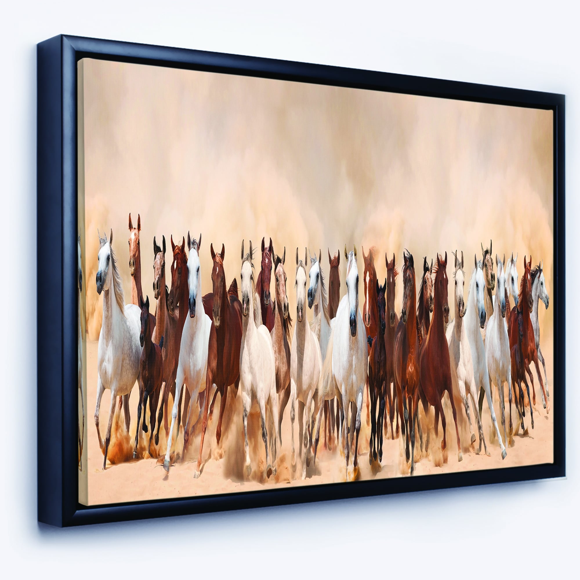 Designart Horses Herd In Sand Storm Landscape Photography Framed Canvas Art Print Overstock 18936208