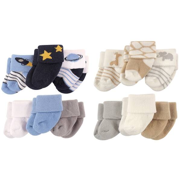 slide 1 of 1, Luvable Friends Infant Boy Cotton Terry Socks, 12-Piece, Space Safari, 0-3 Months - Space Safari 0-3 Months - Space Safari