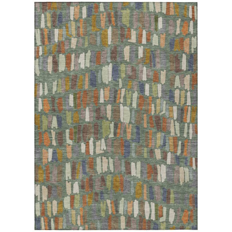 Machine Washable Indoor/ Outdoor Modern Mosaic Chantille Rug
