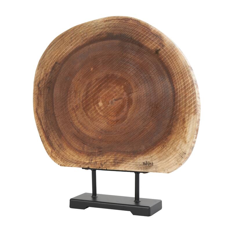 Wood Tree Handmade Circular Slab Sculpture with Black Metal Base - Brown - Roche River Decor - 4"W x 21"L x 23"H
