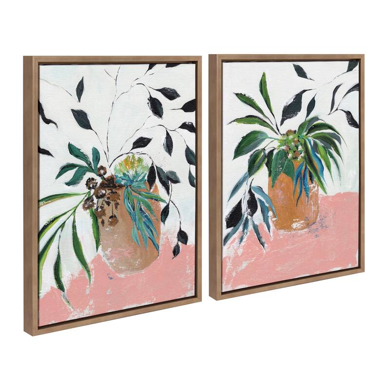 Kate and Laurel Sylvie Wild Foliage Framed Canvas by Nikita Jariwala - 2 Piece Set 18x24 - Gold