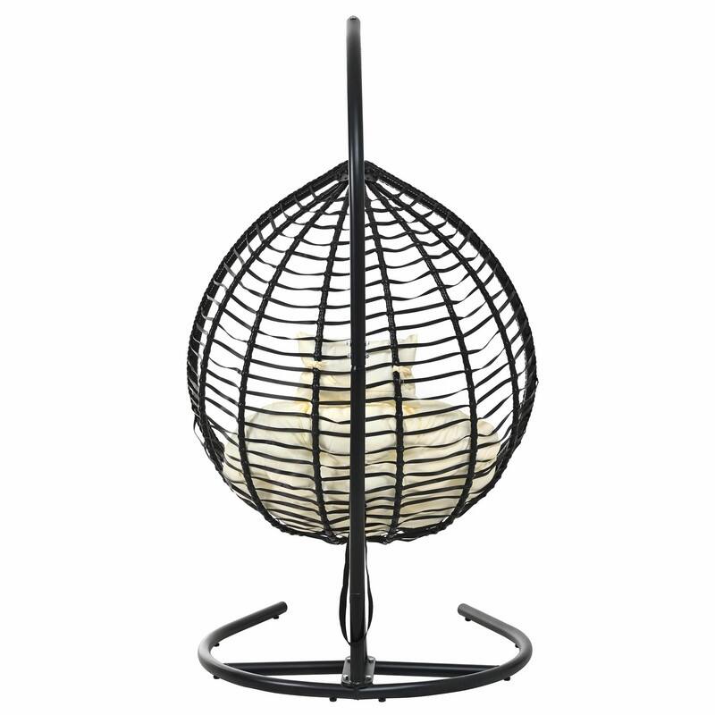 Indoor Outdoor Hanging Hammock Chair with Stand, Foldable Rattan Egg Swing Chair with Cushion & Headrest
