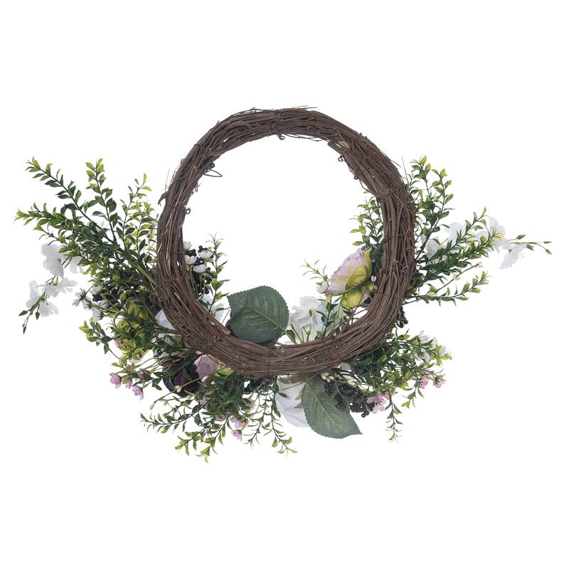 Transpac Synthetic Fabric 20 in. Multicolor Spring Flower and Twig Wreath - Multi