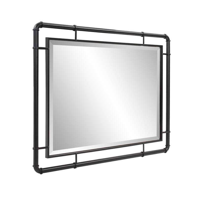Allan Andrews Matte Black Vanity and Wall Mirror with Metal Pipe Inspired Frame - 40"H x 30"W