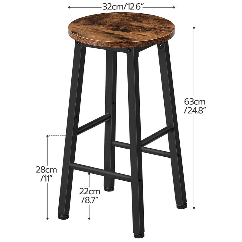 Bar Stools Set of 2, Counter Height Bar Stools, 24.8" Bar Stools for Kitchen Island, Industrial Kitchen Bar Chairs
