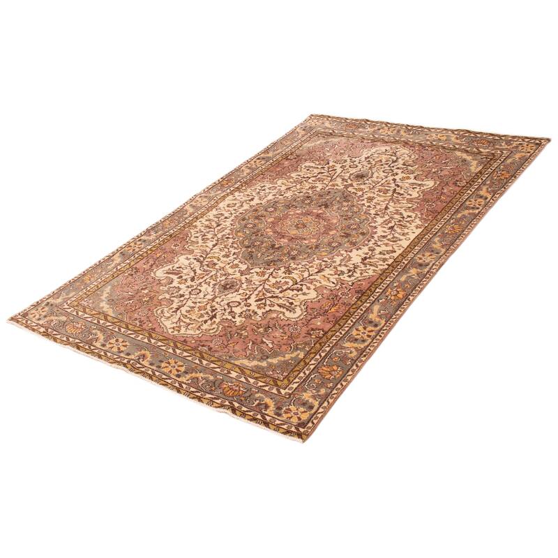 ECARPETGALLERY Hand-knotted Melis Vintage Cream Wool Rug - 6'1 x 9'5