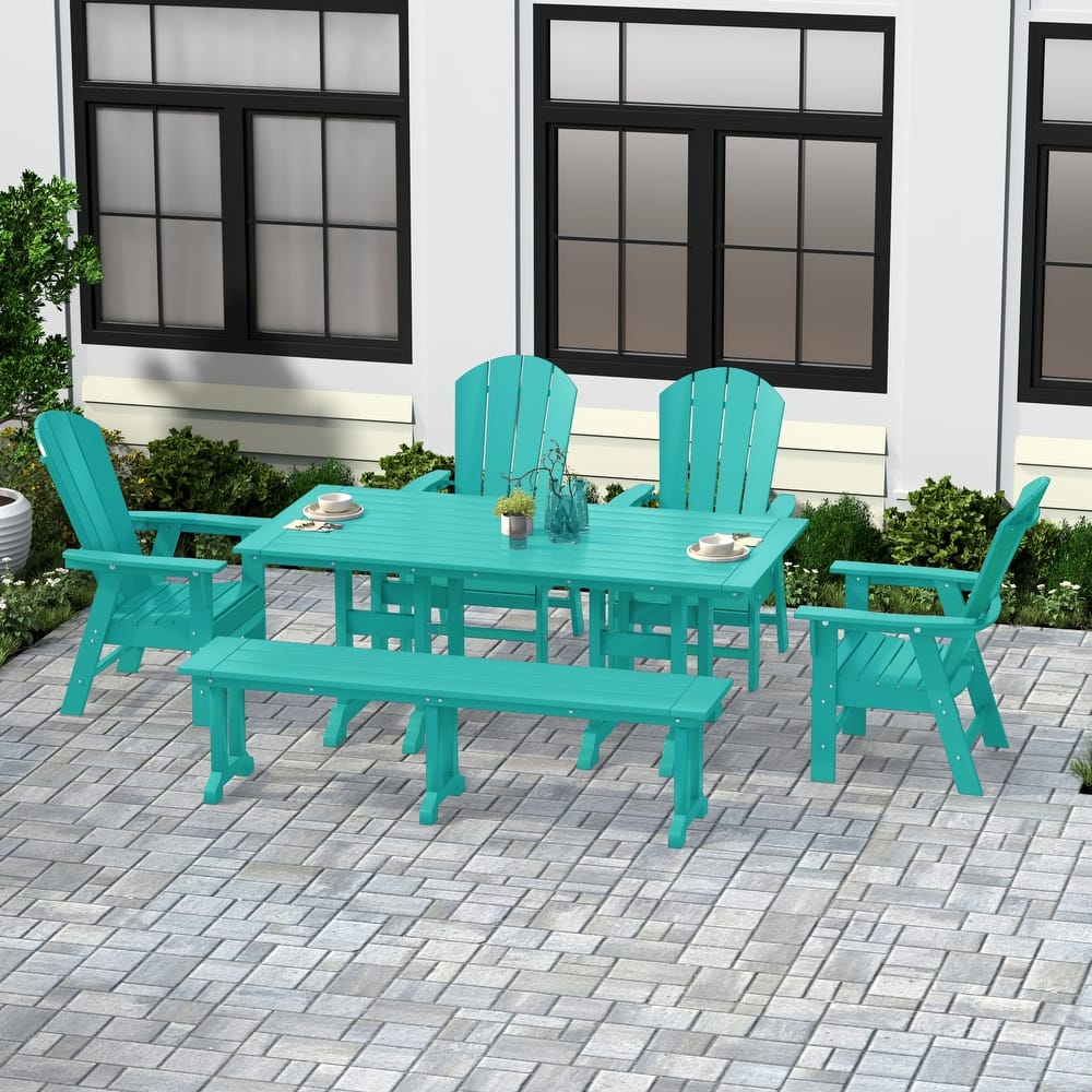 Laguna Hdpe All Weather Outdoor Patio Dining Set with Rectangle Table, Arm Chairs, and Bench (6-Piece Set)