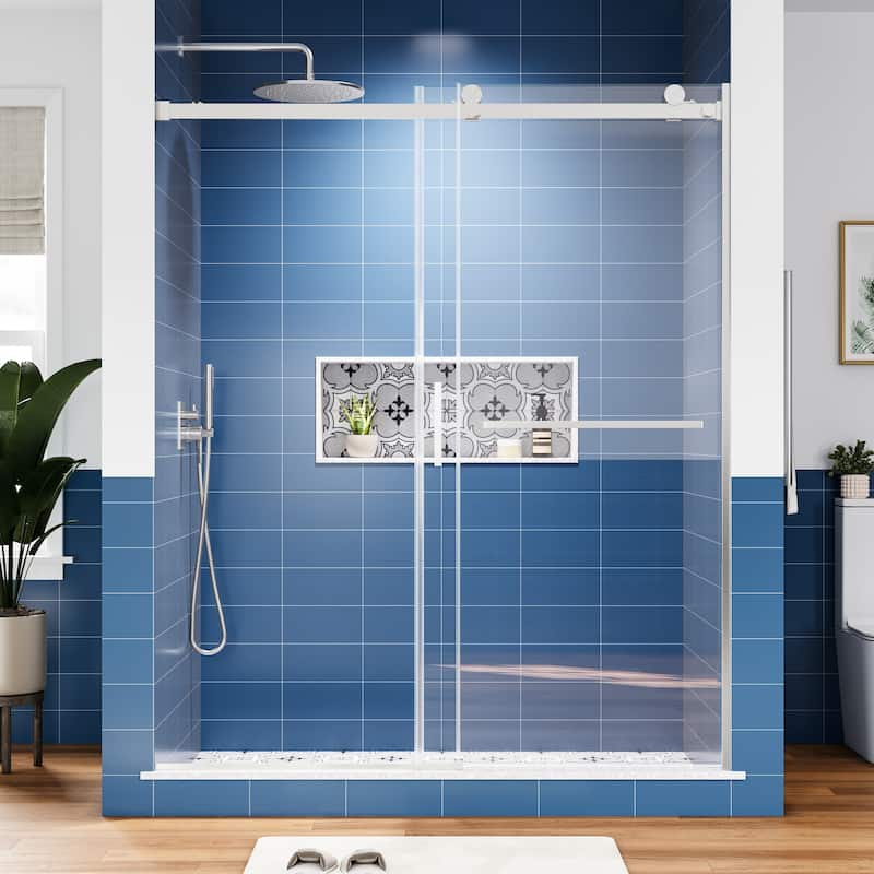 60 in. W x 72 in. H Sliding Semi-Frameless Shower Door with Tempered Glass - 60" x 72"