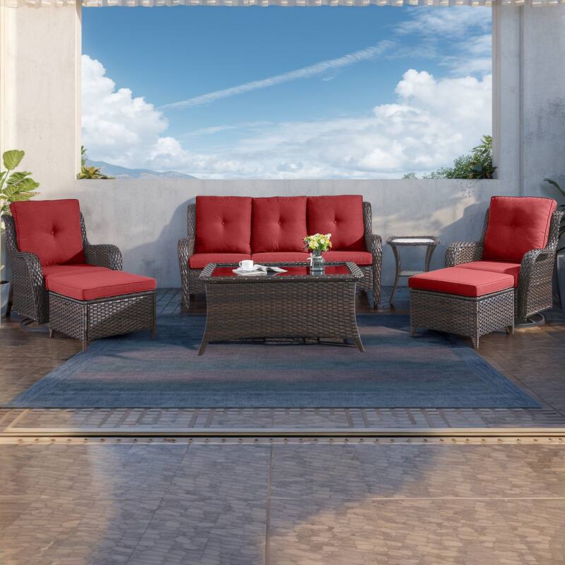 Gymojoy 7 Piece Outdoor Sofa Swivel Rocker Chairs Set Weather-resistance - Brown - Red