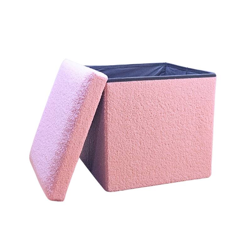 HomeRoots 12" White Boucle Cube Storage Ottoman