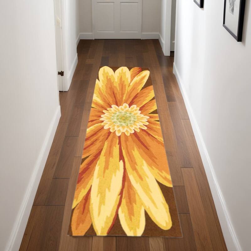 Gesuy Abstract Stain Resistant Low Pile Area Rug By HomeRoots - 96' X '27' X '0.25 - 96' X '27' X '0.25 - Orange - Runner