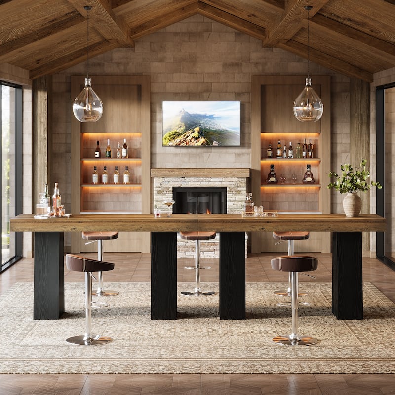 63-Inch Bar Table, Wood Counter Height Pub Table, Rectangular Home Bar for Kitchen, Dining/Living Room