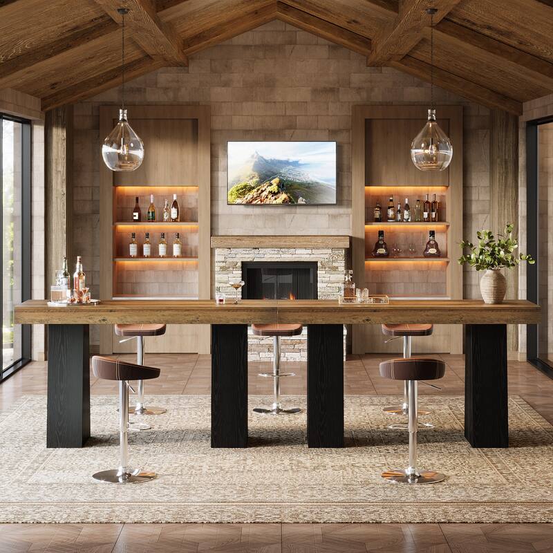 63-Inch Bar Table, Wood Rustic Counter Height Pub Table