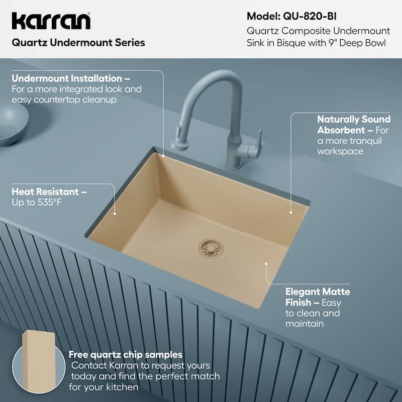 Karran Undermount 24.38 in Single Bowl Quartz Kitchen Sink