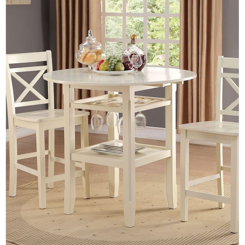 Counter Height Wood Table in Cream with Storage - 40*40*36