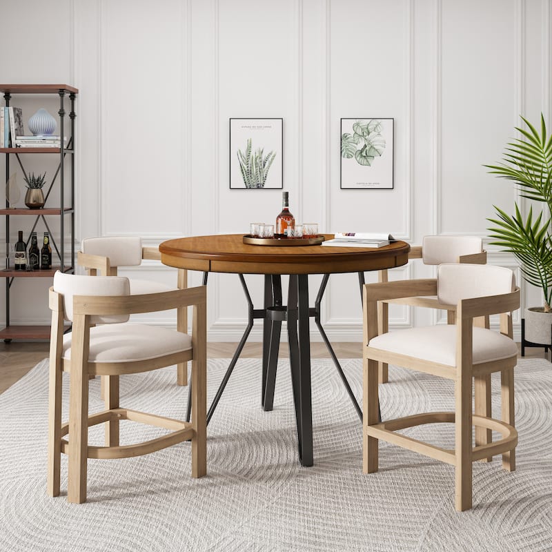 Netia 5-Piece Counter-Height Bar Set with Boucle Upholstered Chairs and Metal Table Base by Christopher Knight Home