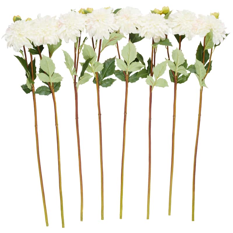 Faux Foliage Dahlia Tall Artificial Flower Stem - Set of 8 White - Roche River Decor - White