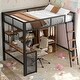preview thumbnail 1 of 12, Modern Style Kids Metal Loft bed with Built-In Desk,A 3-Tier Shelf and Storage Wardrobe,Full Size Black