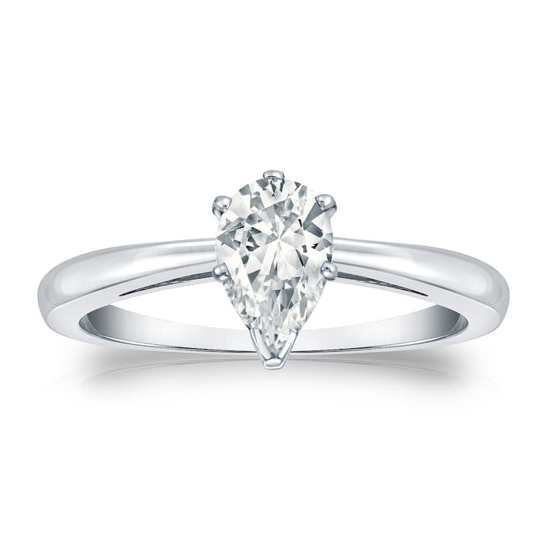 Auriya 14k Gold 1/2ctw Pear Shape Solitaire Diamond Engagement Ring (G-H, VS1-VS2)