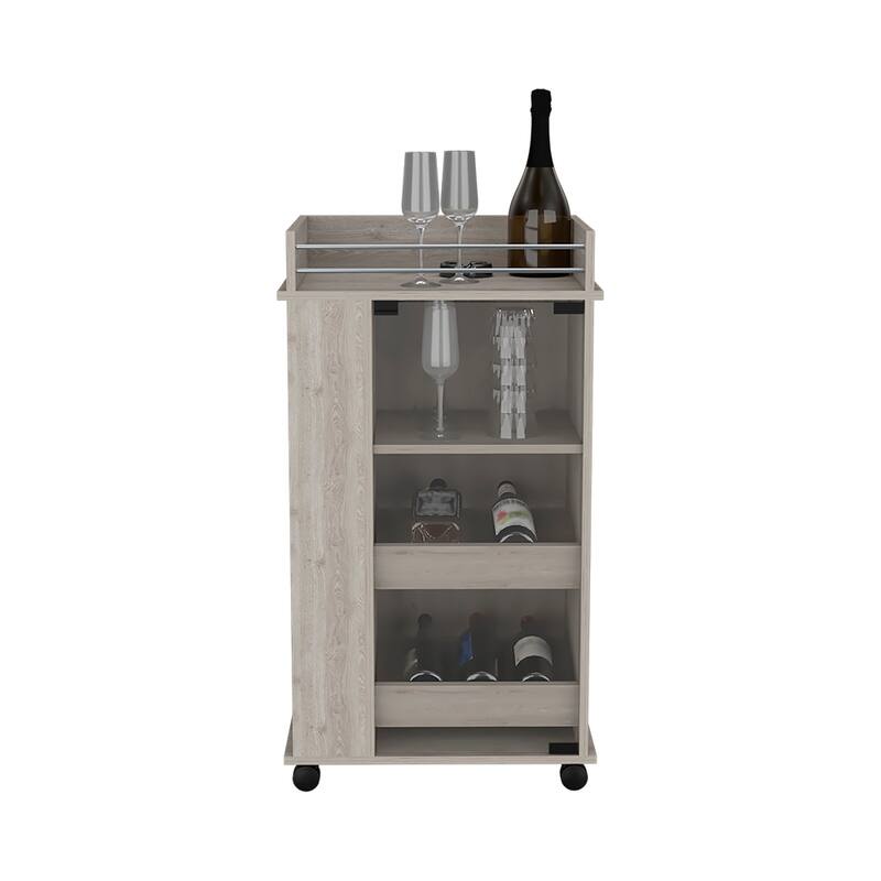 Bar Cart with Two-Side Shelves Beaver, Glass Door and Upper Surface - Grey